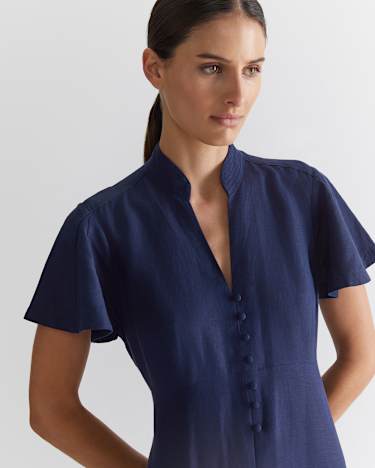 Faye Fit And Flare Midi Dress in NAVY