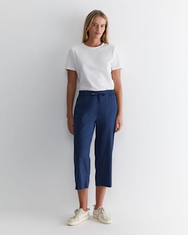 Rosa Crop Linen Pant in INDIGO