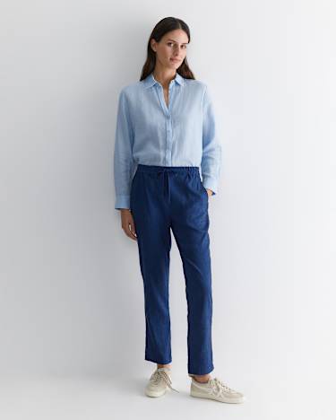Dahlia Long Sleeve Linen Shirt in LIGHT BLUE