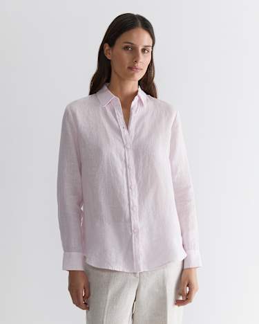 Dahlia Long Sleeve Linen Shirt in PINK