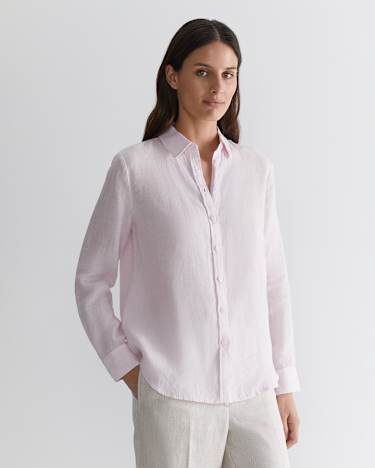 Dahlia Long Sleeve Linen Shirt in PINK