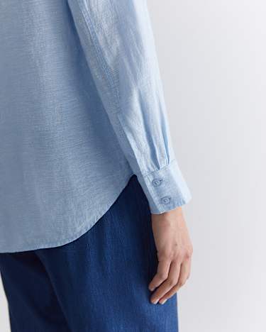 Dahlia Long Sleeve Linen Shirt in LIGHT BLUE