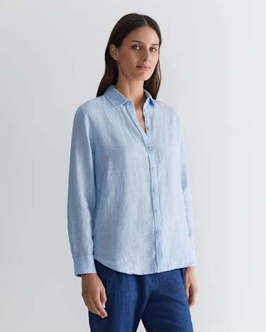Dahlia Long Sleeve Linen Shirt in LIGHT BLUE