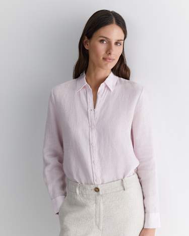 Dahlia Long Sleeve Linen Shirt in PINK