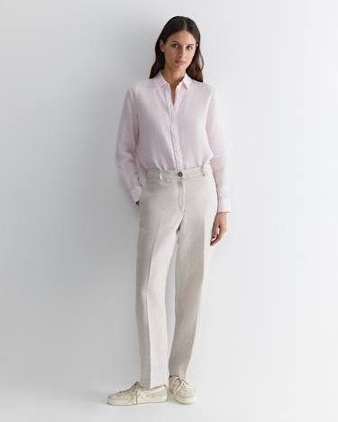 Dahlia Long Sleeve Linen Shirt in PINK