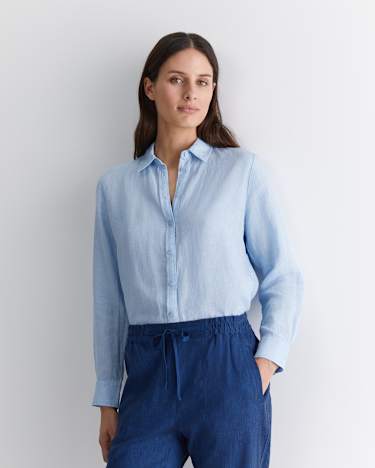 Dahlia Long Sleeve Linen Shirt in LIGHT BLUE