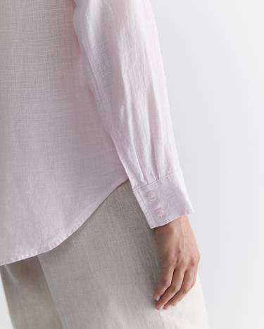 Dahlia Long Sleeve Linen Shirt in PINK