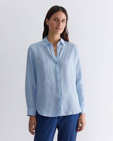 Dahlia Long Sleeve Linen Shirt in LIGHT BLUE