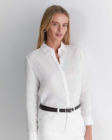 Dahlia Long Sleeve Linen Shirt in WHITE