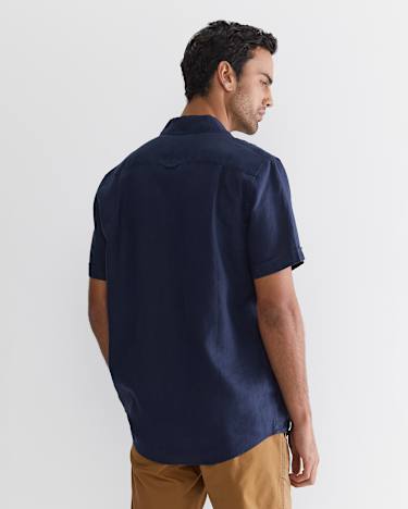 Short Sleeve Linen Shirt in NAVY