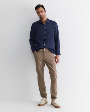 Long Sleeve Linen Shirt in NAVY