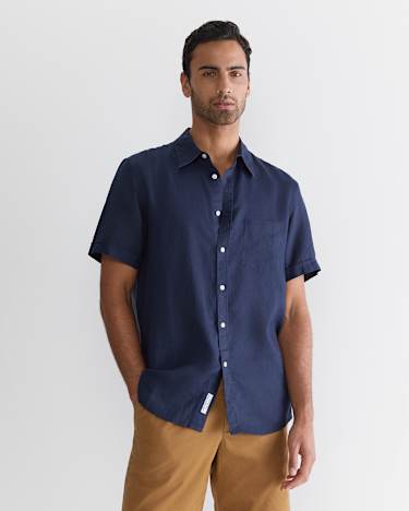 Short Sleeve Linen Shirt in NAVY