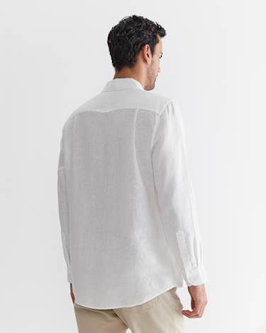 Long Sleeve Linen Shirt in WHITE