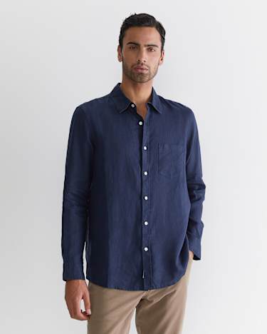 Long Sleeve Linen Shirt in NAVY
