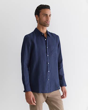 Long Sleeve Linen Shirt in NAVY
