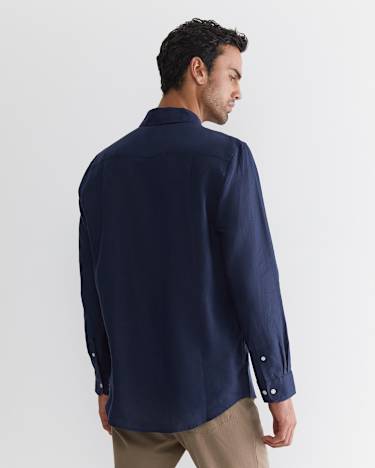 Long Sleeve Linen Shirt in NAVY