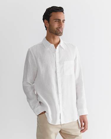 Long Sleeve Linen Shirt in WHITE