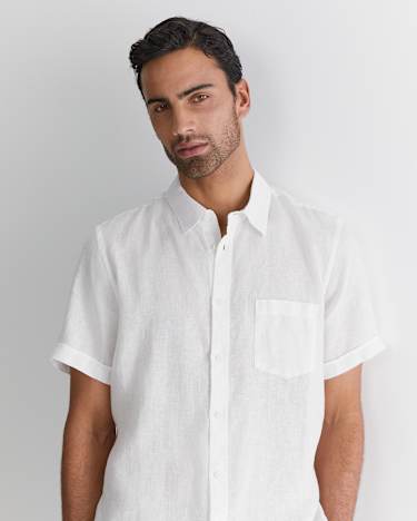Short Sleeve Linen Shirt in WHITE