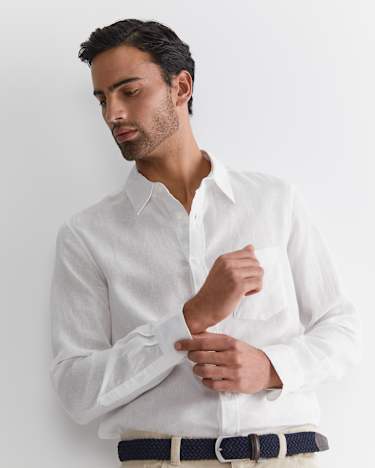 Long Sleeve Linen Shirt in WHITE
