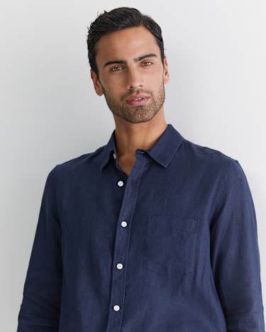 Long Sleeve Linen Shirt in NAVY