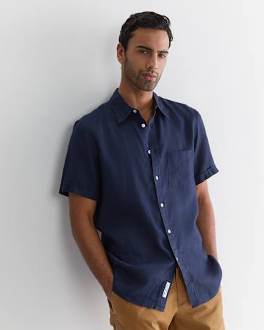 Short Sleeve Linen Shirt in NAVY