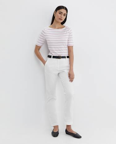 Heidi Boat Neck Half Sleeve Tee in WHITE/PINK