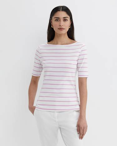 Heidi Boat Neck Half Sleeve Tee in WHITE/PINK