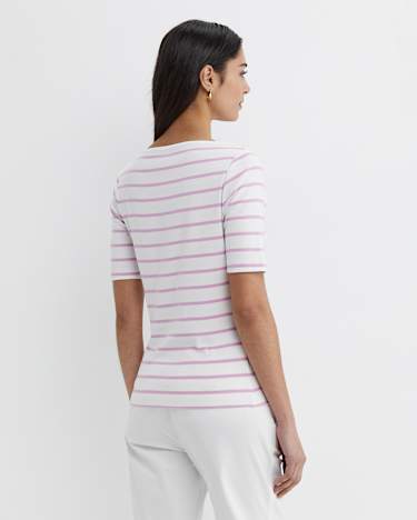 Heidi Boat Neck Half Sleeve Tee in WHITE/PINK