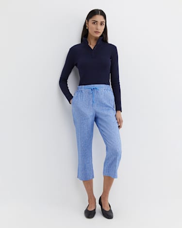 Rosa Crop Linen Pant in CERULEAN