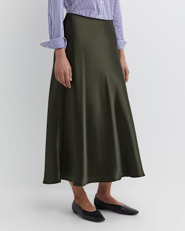Charlotte Bias Slip Skirt in DARK KHAKI