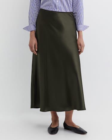 Charlotte Bias Slip Skirt in DARK KHAKI
