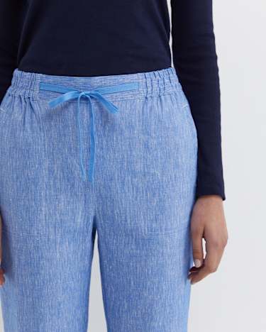 Rosa Crop Linen Pant in CERULEAN