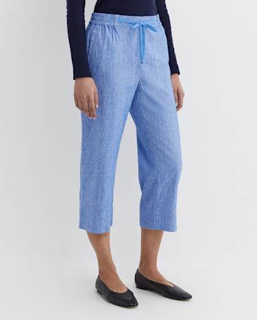 Rosa Crop Linen Pant in CERULEAN