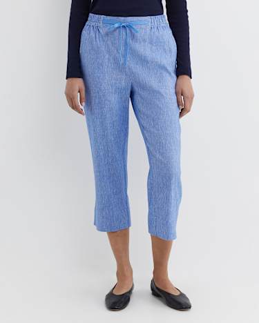 Rosa Crop Linen Pant in CERULEAN
