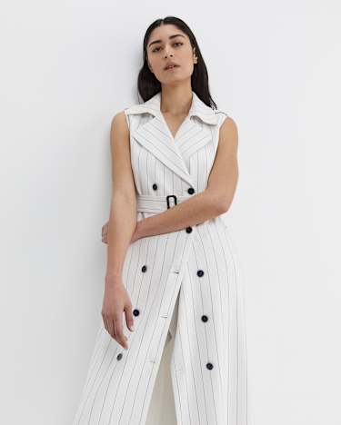Brianne Trench Maxi Dress in WHITE/NAVY