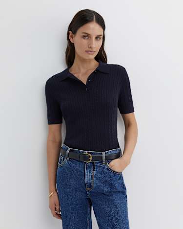 Elka Cable Polo in NAVY
