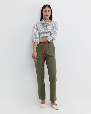Cecile Linen Top in WHITE/NAVY
