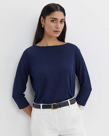 Cecile Linen Top in NAVY
