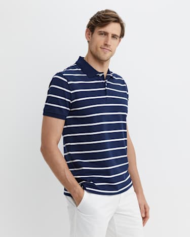 SC Stripe Pique Polo in NAVY