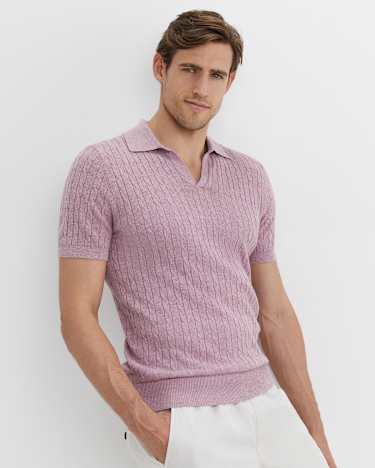 Murrinar Cable Knit Polo in PINK MELANGE