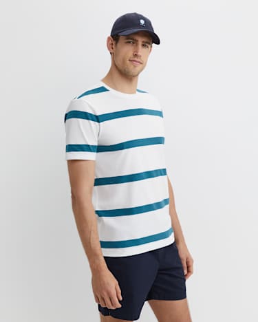 Sullivan Stripe Tee in WHITE/TEAL
