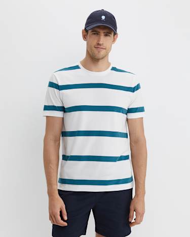 Sullivan Stripe Tee in WHITE/TEAL