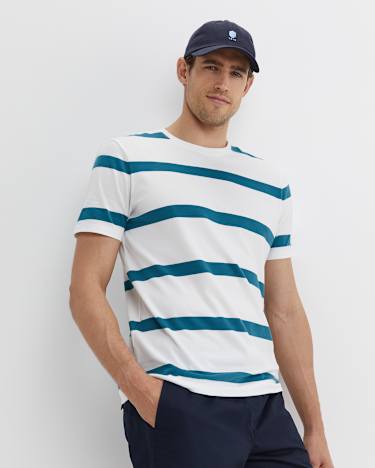 Sullivan Stripe Tee in WHITE/TEAL