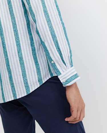 Pointon Long Sleeve Stripe Shirt in WHITE/BLUE