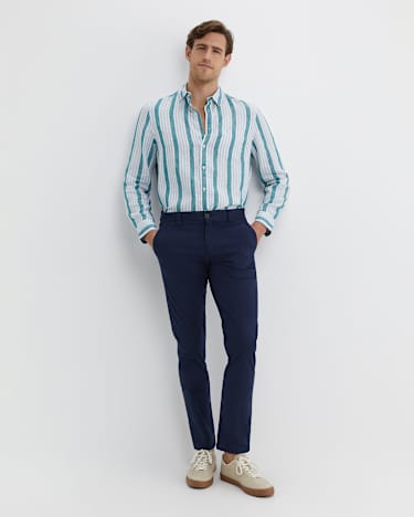 Pointon Long Sleeve Stripe Shirt in WHITE/BLUE