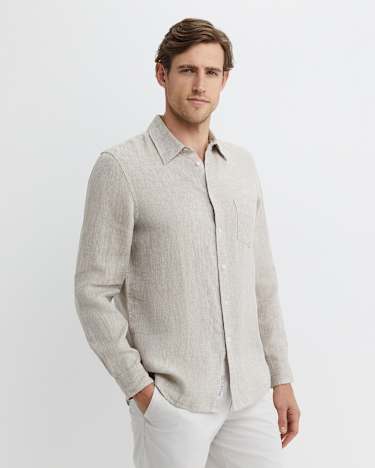 Long Sleeve Linen Shirt in BARLEY