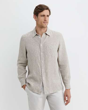 Long Sleeve Linen Shirt in BARLEY