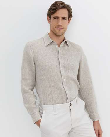 Long Sleeve Linen Shirt in BARLEY