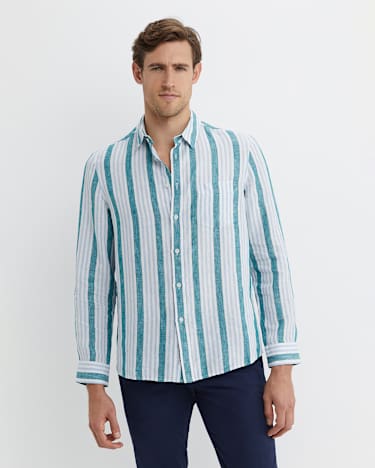 Pointon Long Sleeve Stripe Shirt in WHITE/BLUE