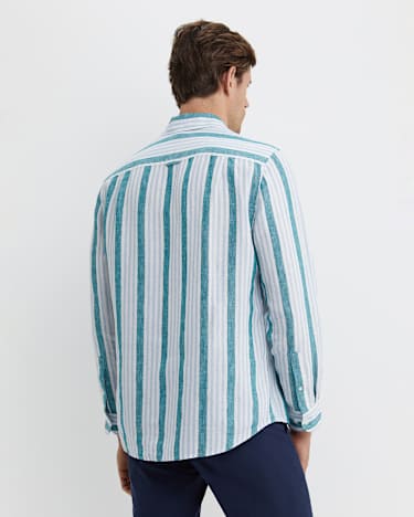 Pointon Long Sleeve Stripe Shirt in WHITE/BLUE